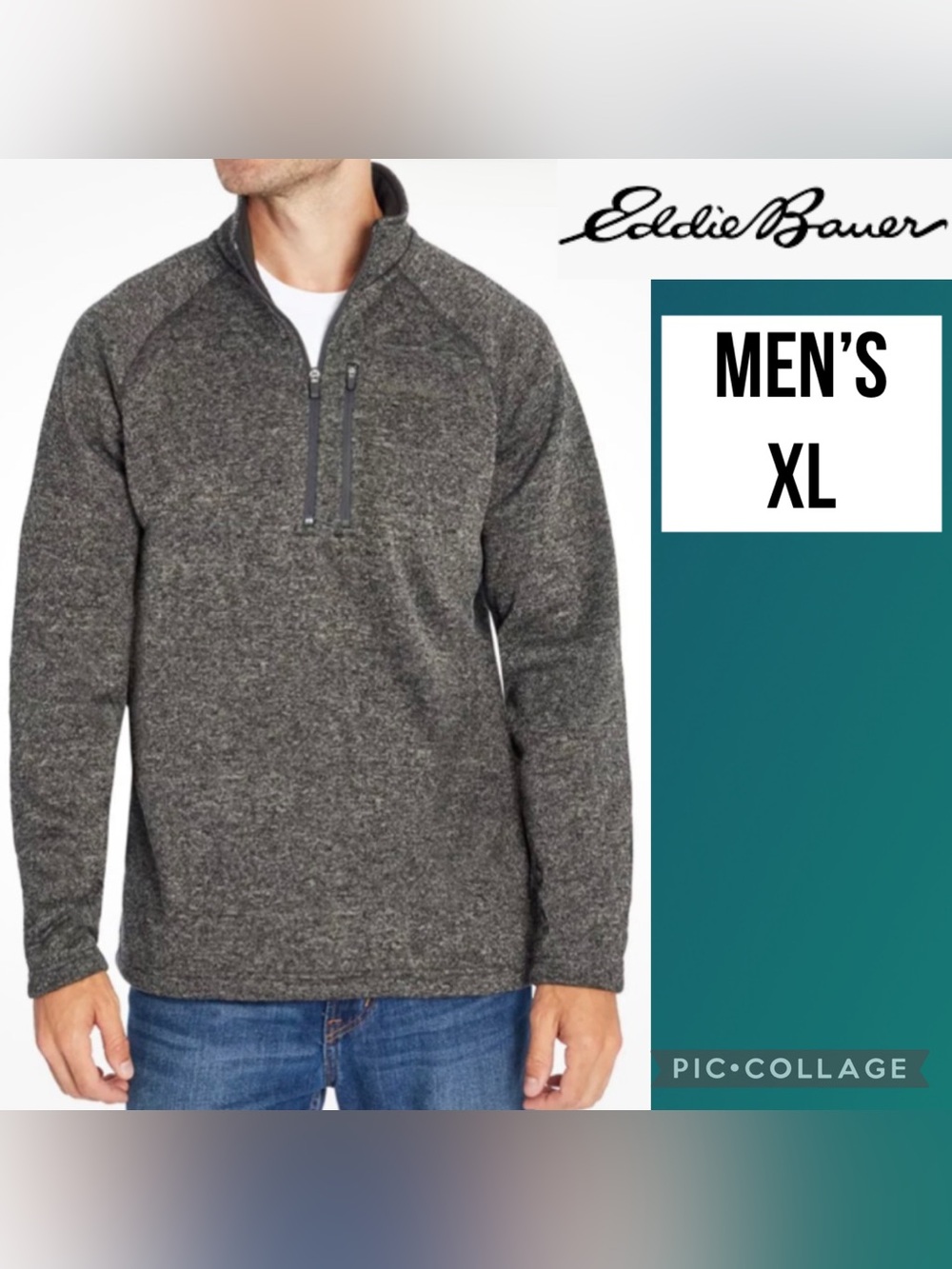 Eddie Bauer Mens Sweater Fleece 1/4 Zip Pullover Gray Forged Iron Size XL